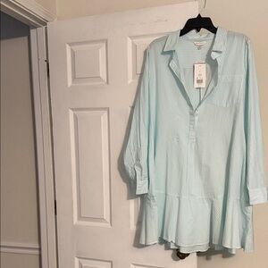 Crown & Ivy Aqua Striped Button-Up Shirt